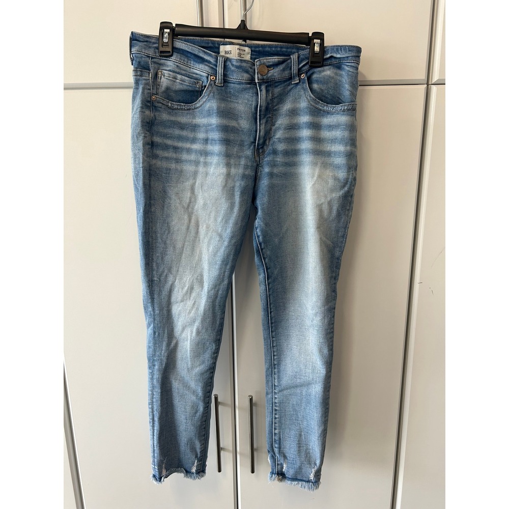 BKE Payton Ankle Skinny Jeans Medium Wash‎ Mid Rise Frayed Hem Size 32 ABK3748A